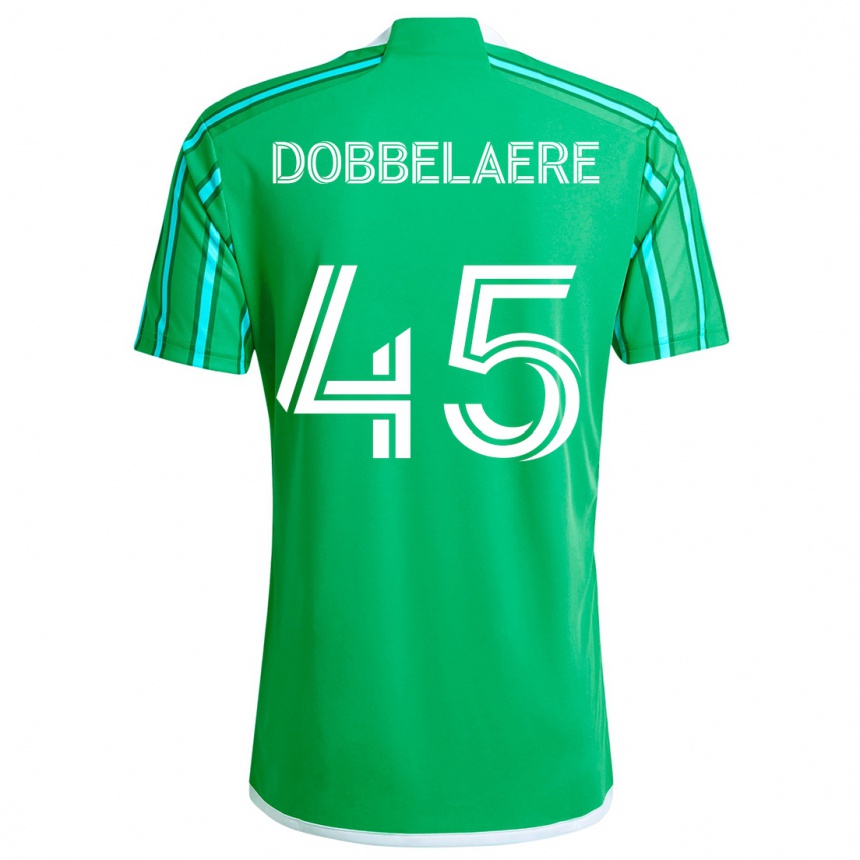 Gyermek Labdarúgás Ethan Dobbelaere #45 Zöld Fehér Hazai Jersey 2024/25 Mez Póló Ing