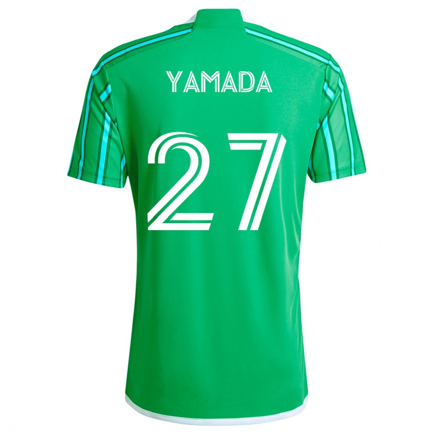 Gyermek Labdarúgás Hikari Yamada #27 Zöld Fehér Hazai Jersey 2024/25 Mez Póló Ing