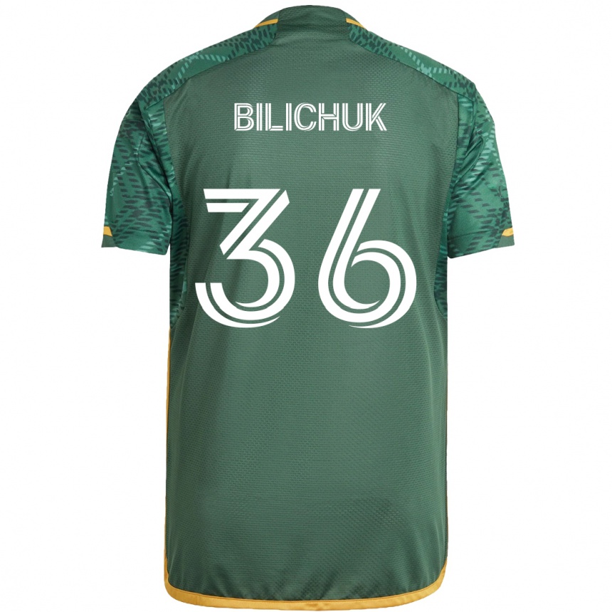 Gyermek Labdarúgás Ryan Bilichuk #36 Zöld Narancs Hazai Jersey 2024/25 Mez Póló Ing