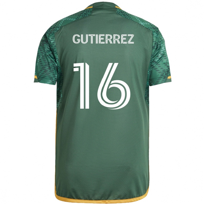 Gyermek Labdarúgás Diego Gutiérrez #16 Zöld Narancs Hazai Jersey 2024/25 Mez Póló Ing