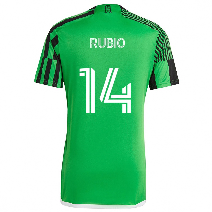 Gyermek Labdarúgás Diego Rubio #14 Zöld Fekete Hazai Jersey 2024/25 Mez Póló Ing