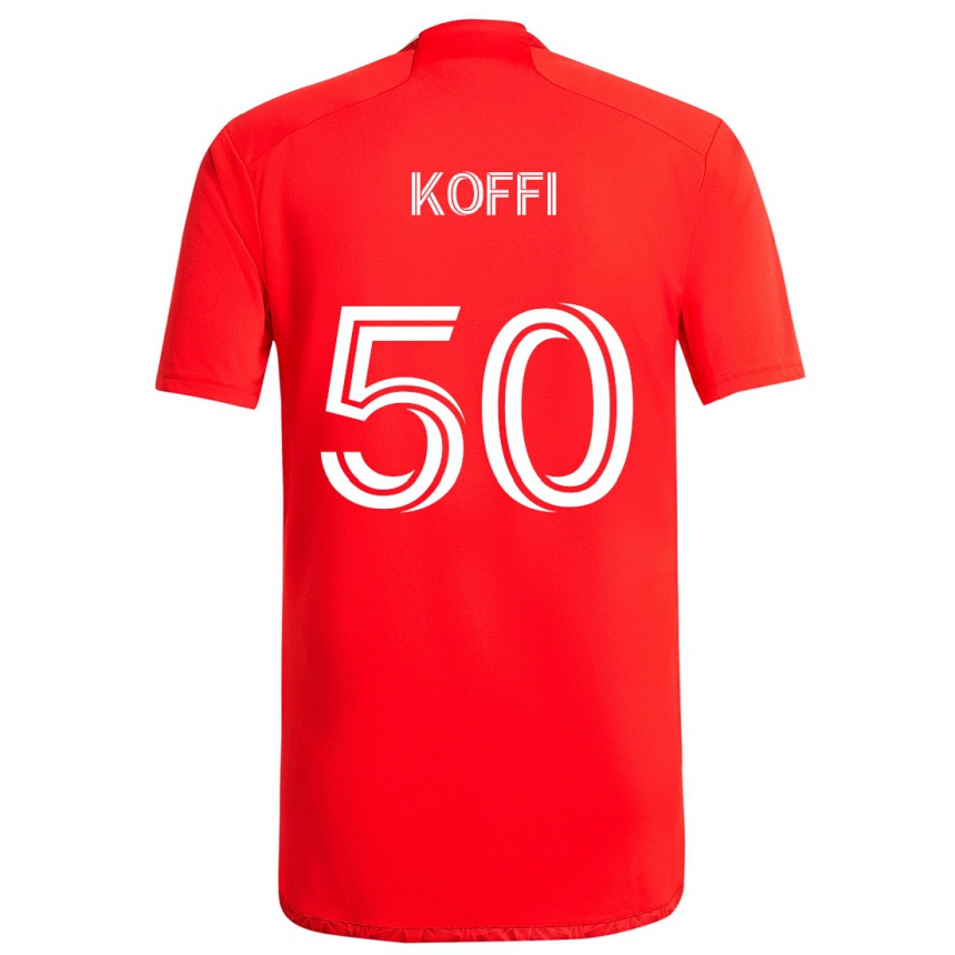 Gyermek Labdarúgás Christian Koffi #50 Piros Fehér Hazai Jersey 2024/25 Mez Póló Ing