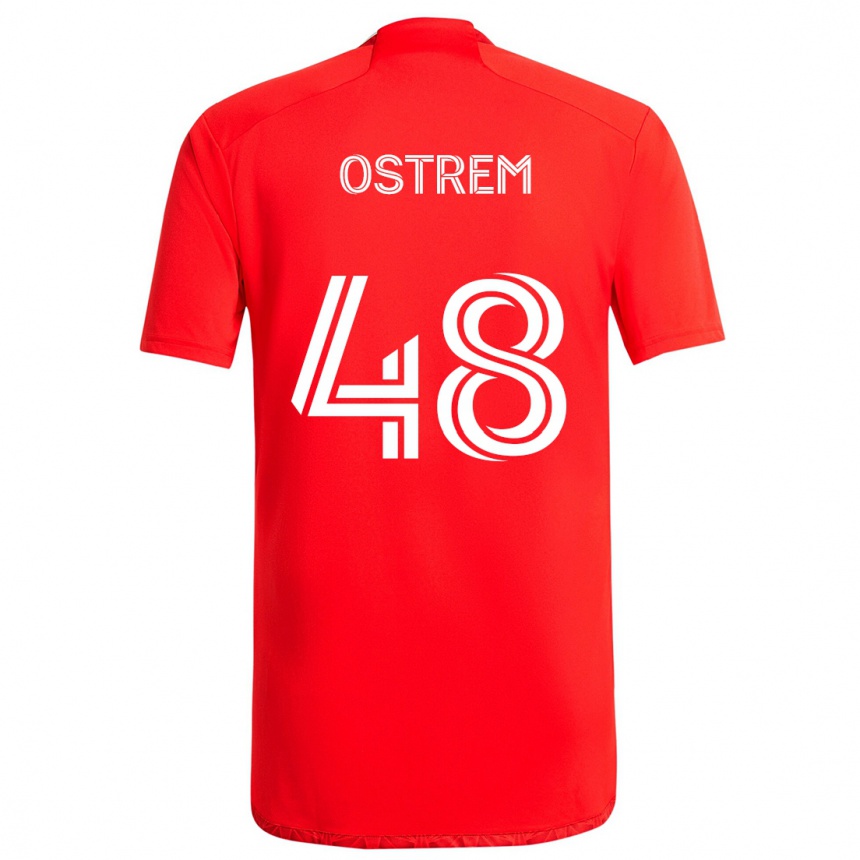 Gyermek Labdarúgás Charlie Ostrem #48 Piros Fehér Hazai Jersey 2024/25 Mez Póló Ing