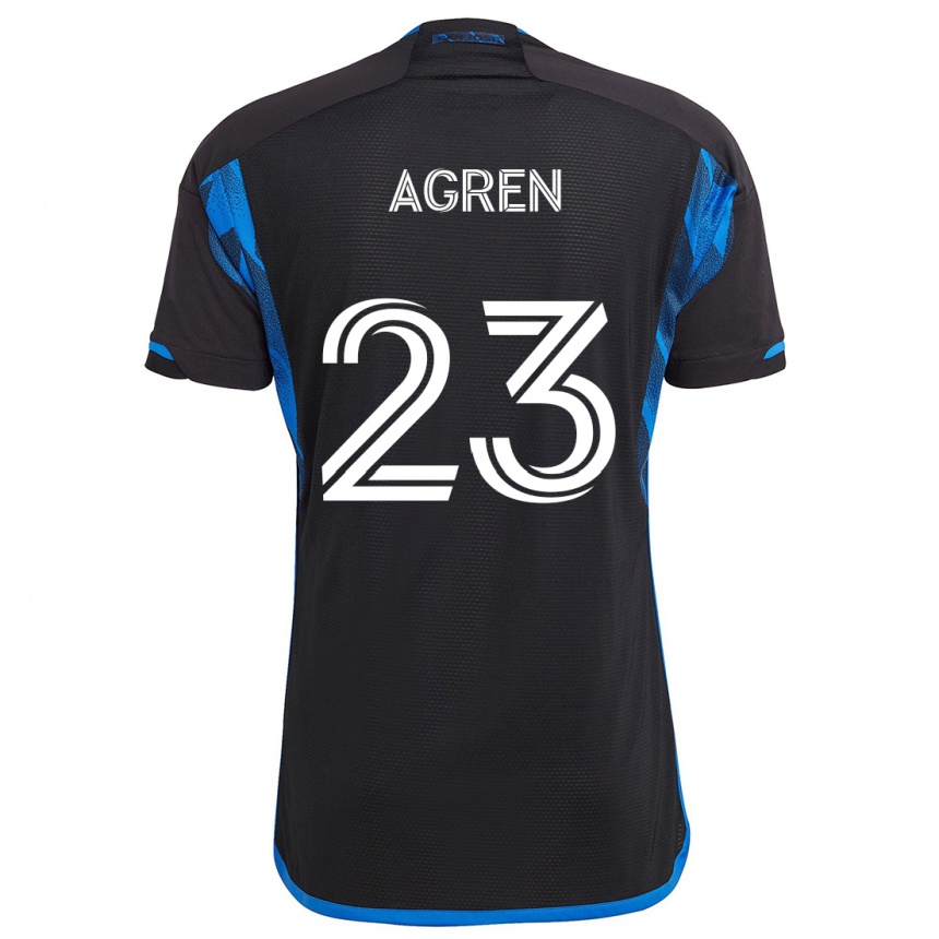 Gyermek Labdarúgás Oskar Agren #23 Kék Fekete Hazai Jersey 2024/25 Mez Póló Ing