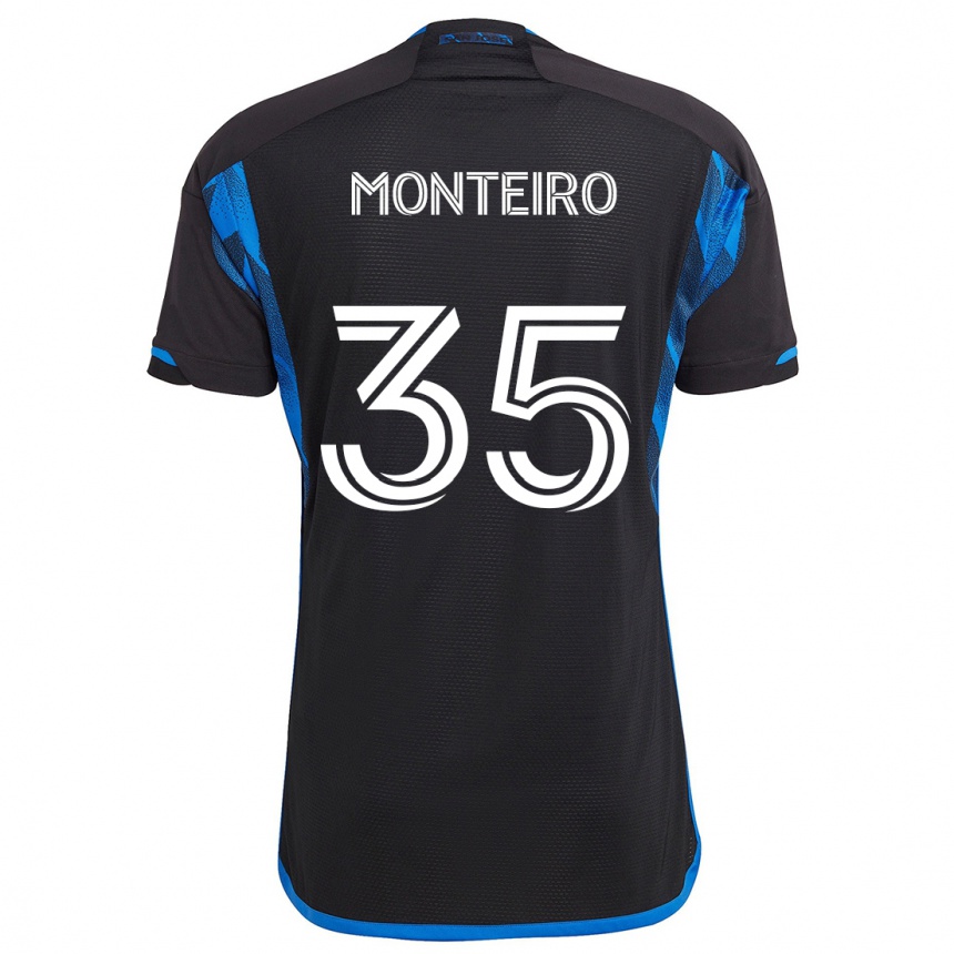 Gyermek Labdarúgás Jamiro Monteiro #35 Kék Fekete Hazai Jersey 2024/25 Mez Póló Ing