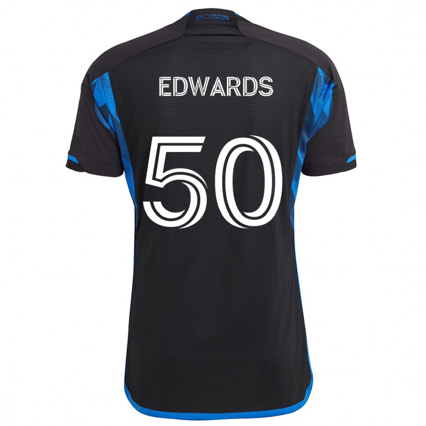 Gyermek Labdarúgás Aaron Edwards #50 Kék Fekete Hazai Jersey 2024/25 Mez Póló Ing