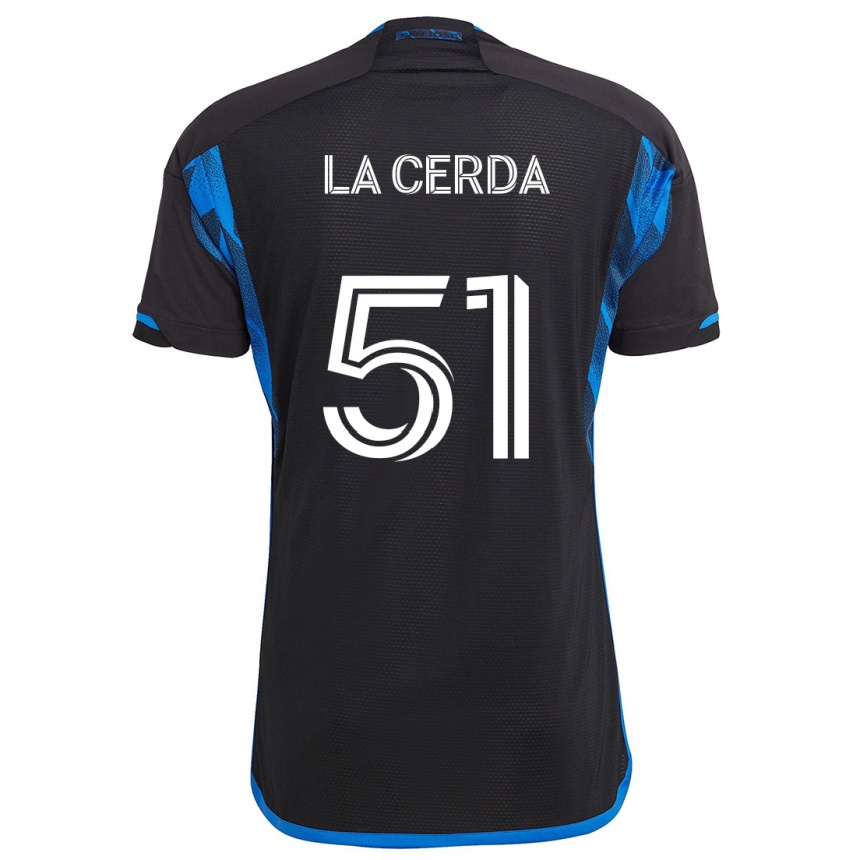 Gyermek Labdarúgás Eric De La Cerda #51 Kék Fekete Hazai Jersey 2024/25 Mez Póló Ing