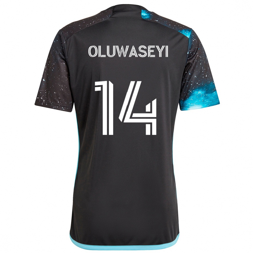 Gyermek Labdarúgás Tani Oluwaseyi #14 Fekete Kék Hazai Jersey 2024/25 Mez Póló Ing