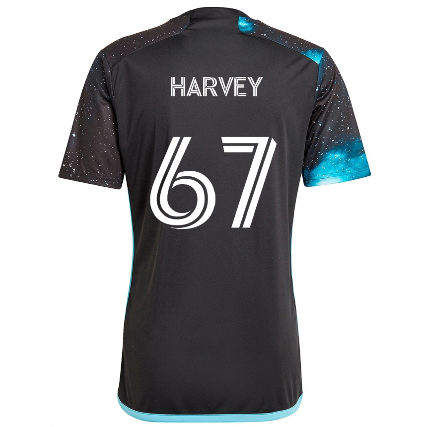 Gyermek Labdarúgás Carlos Harvey #67 Fekete Kék Hazai Jersey 2024/25 Mez Póló Ing