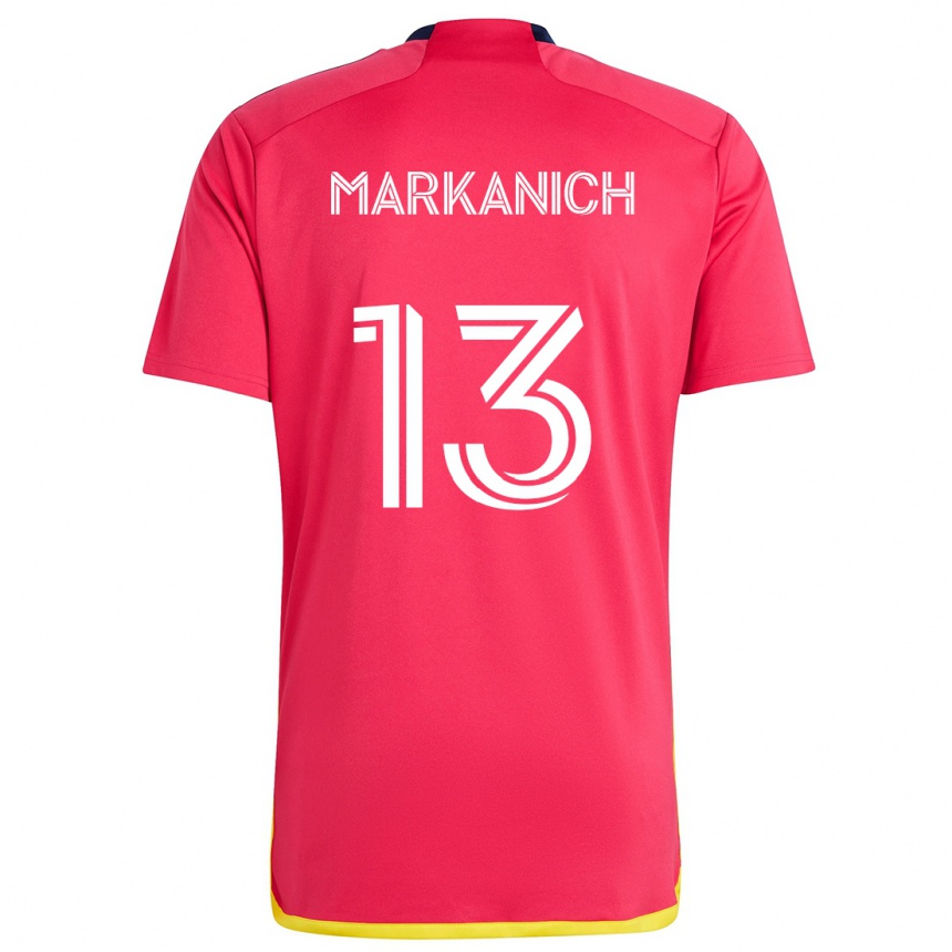 Gyermek Labdarúgás Anthony Markanich #13 Piros Kék Hazai Jersey 2024/25 Mez Póló Ing