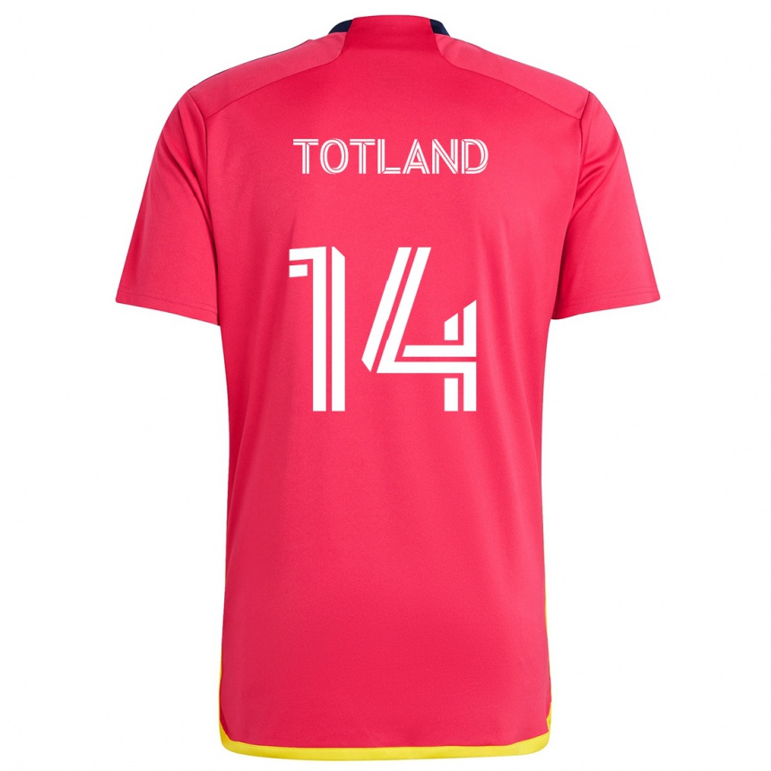 Gyermek Labdarúgás Tomas Totland #14 Piros Kék Hazai Jersey 2024/25 Mez Póló Ing