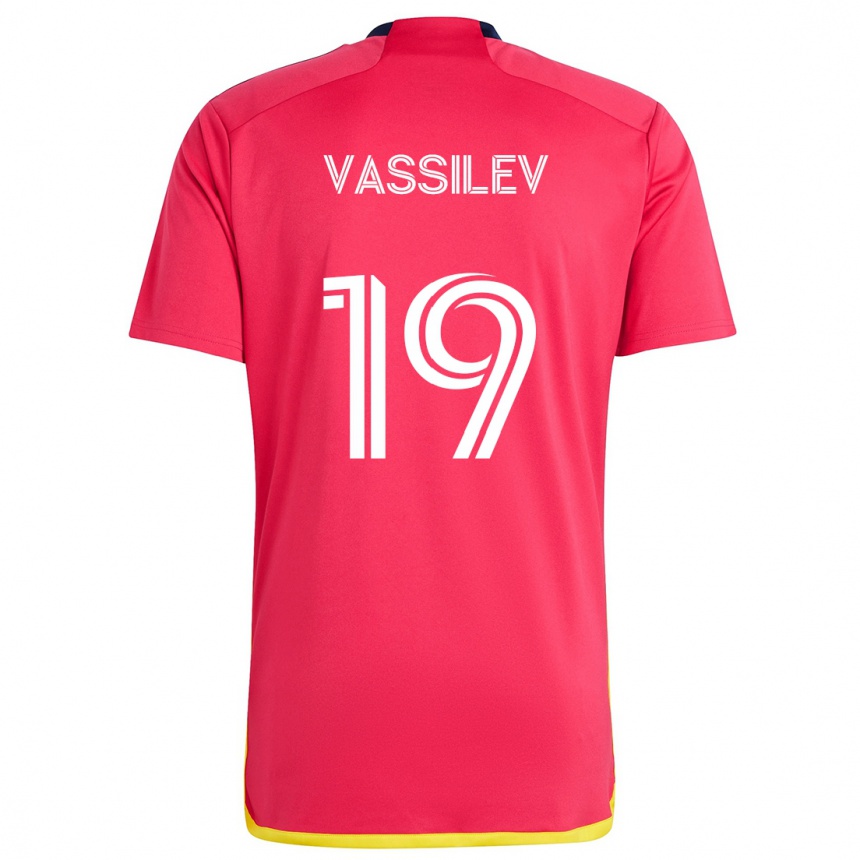 Gyermek Labdarúgás Indiana Vassilev #19 Piros Kék Hazai Jersey 2024/25 Mez Póló Ing