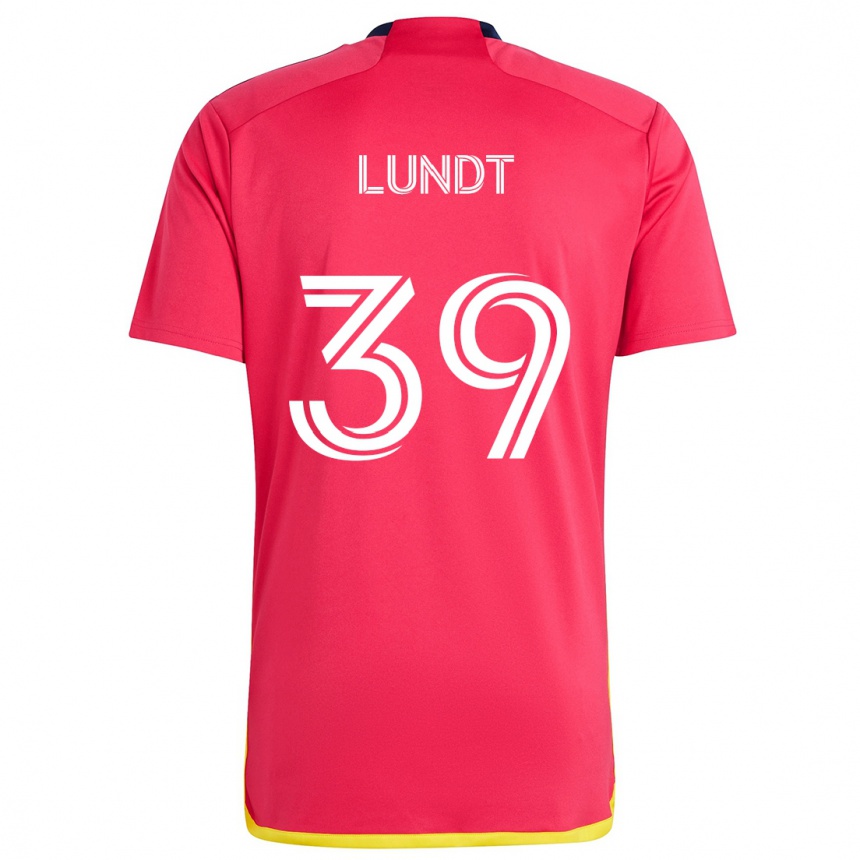 Gyermek Labdarúgás Ben Lundt #39 Piros Kék Hazai Jersey 2024/25 Mez Póló Ing