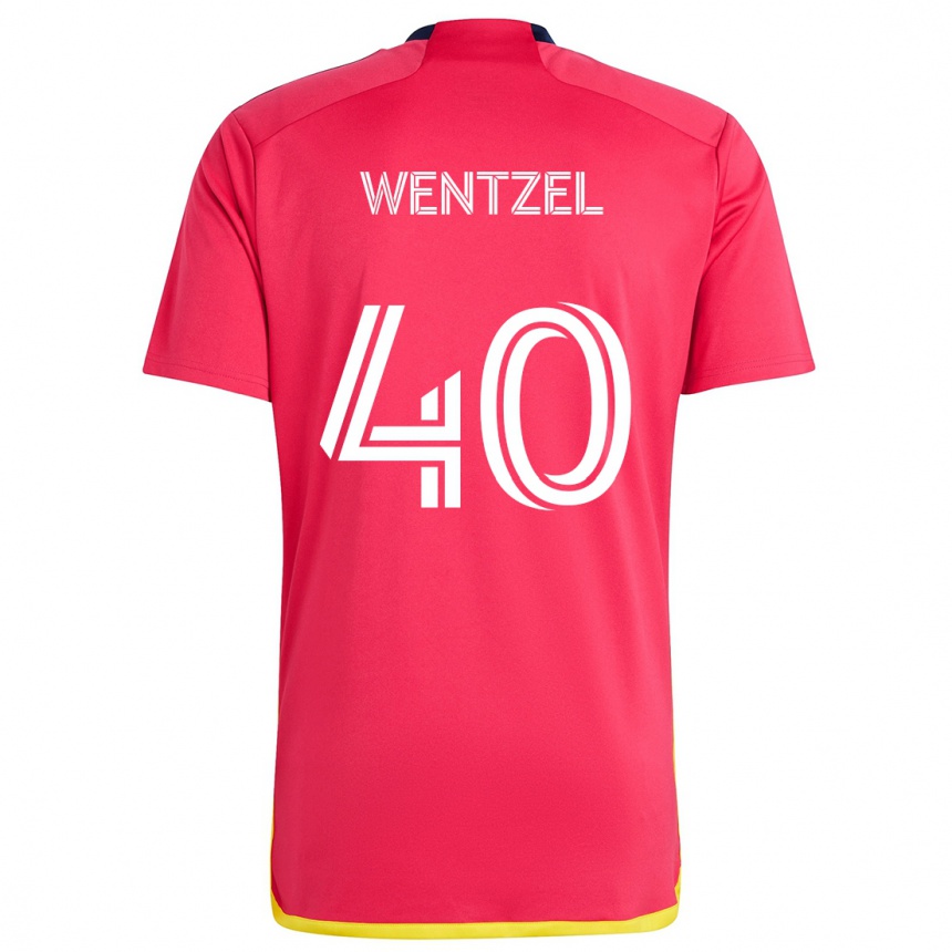 Gyermek Labdarúgás Michael Wentzel #40 Piros Kék Hazai Jersey 2024/25 Mez Póló Ing