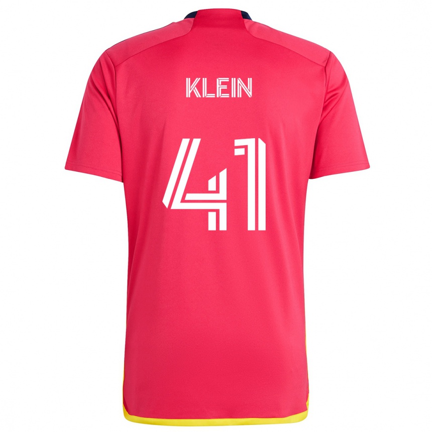 Gyermek Labdarúgás Johnny Klein #41 Piros Kék Hazai Jersey 2024/25 Mez Póló Ing