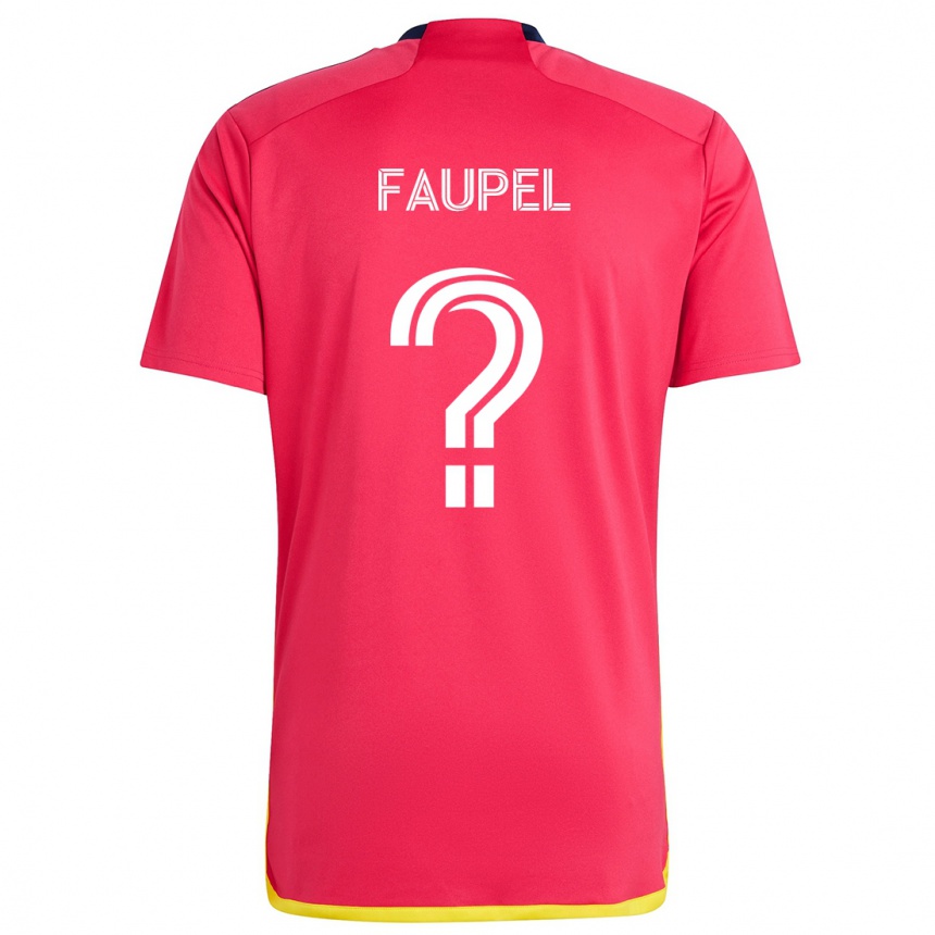 Gyermek Labdarúgás Anthony Faupel #0 Piros Kék Hazai Jersey 2024/25 Mez Póló Ing