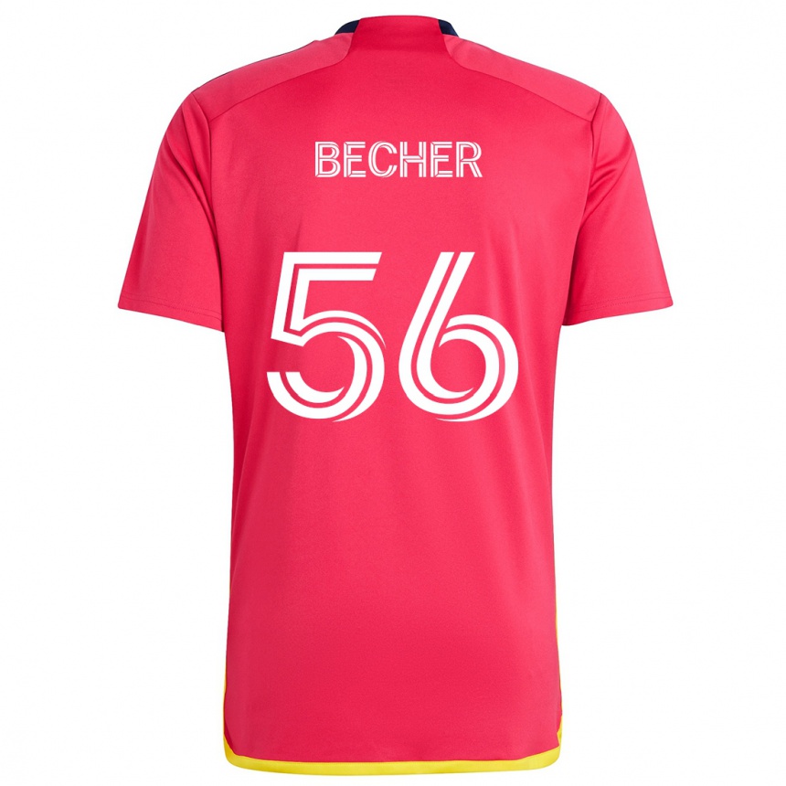 Gyermek Labdarúgás Ryan Becher #56 Piros Kék Hazai Jersey 2024/25 Mez Póló Ing