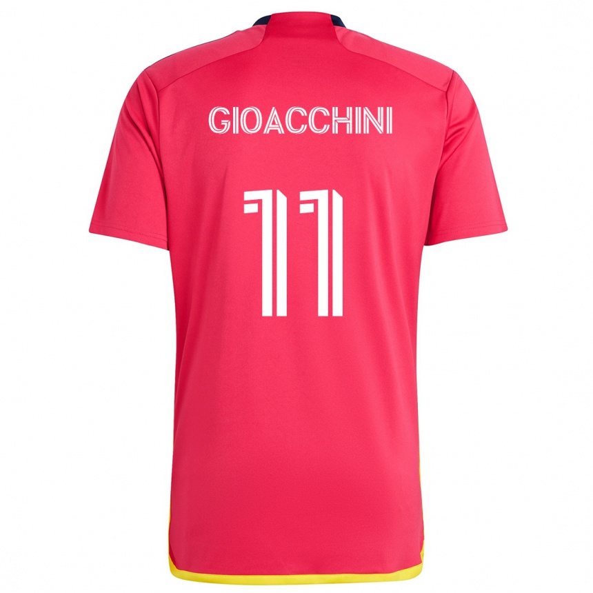 Gyermek Labdarúgás Nicholas Gioacchini #11 Piros Kék Hazai Jersey 2024/25 Mez Póló Ing