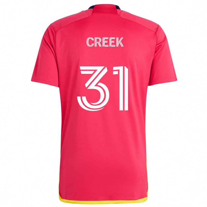 Gyermek Labdarúgás Michael Creek #31 Piros Kék Hazai Jersey 2024/25 Mez Póló Ing