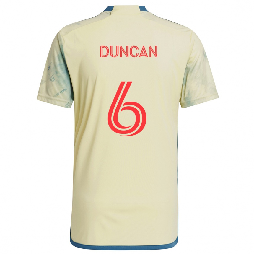 Gyermek Labdarúgás Kyle Duncan #6 Sárga Piros Kék Hazai Jersey 2024/25 Mez Póló Ing