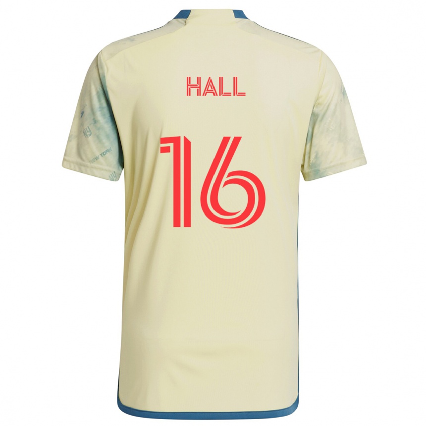 Gyermek Labdarúgás Julian Hall #16 Sárga Piros Kék Hazai Jersey 2024/25 Mez Póló Ing