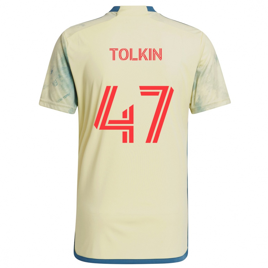 Gyermek Labdarúgás John Tolkin #47 Sárga Piros Kék Hazai Jersey 2024/25 Mez Póló Ing