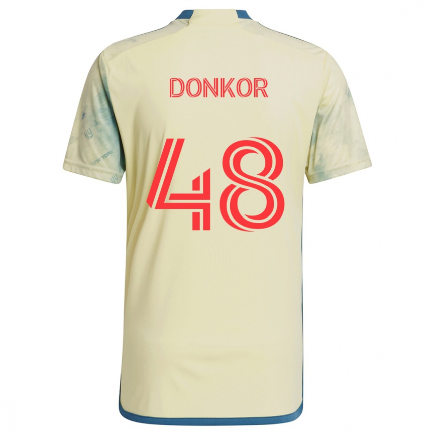 Gyermek Labdarúgás Ronald Donkor #48 Sárga Piros Kék Hazai Jersey 2024/25 Mez Póló Ing