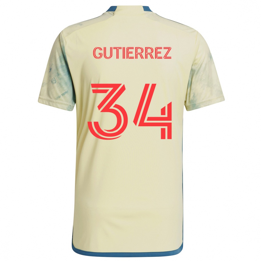 Gyermek Labdarúgás Juan Gutierrez #34 Sárga Piros Kék Hazai Jersey 2024/25 Mez Póló Ing