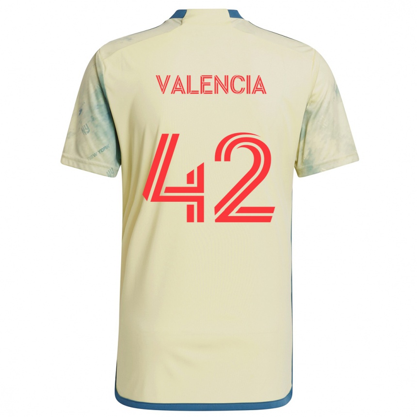 Gyermek Labdarúgás Omar Valencia #42 Sárga Piros Kék Hazai Jersey 2024/25 Mez Póló Ing