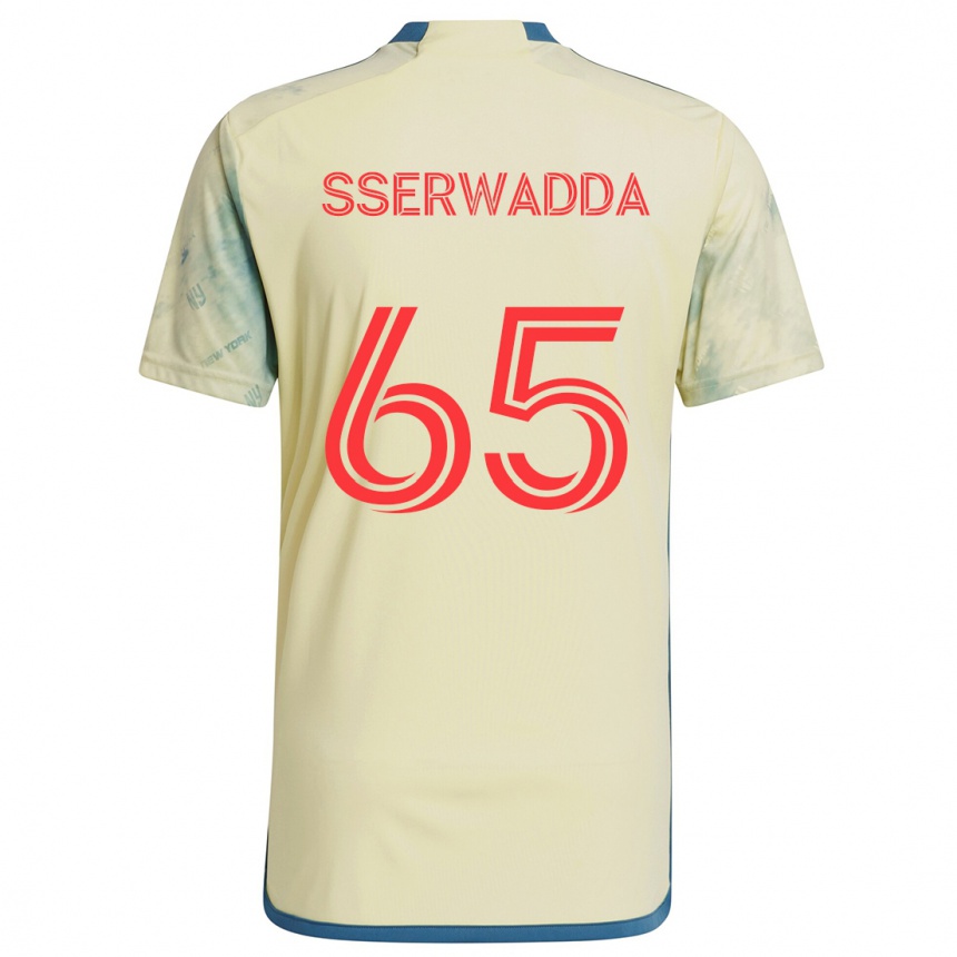 Gyermek Labdarúgás Steven Sserwadda #65 Sárga Piros Kék Hazai Jersey 2024/25 Mez Póló Ing