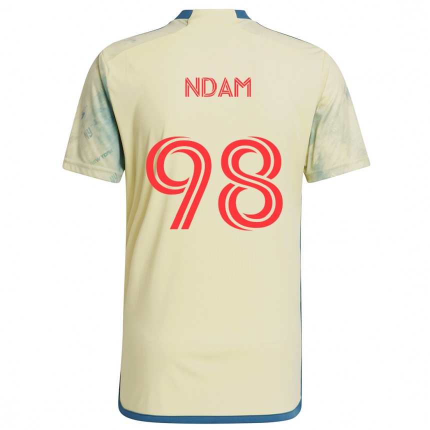 Gyermek Labdarúgás Hassan Ndam #98 Sárga Piros Kék Hazai Jersey 2024/25 Mez Póló Ing