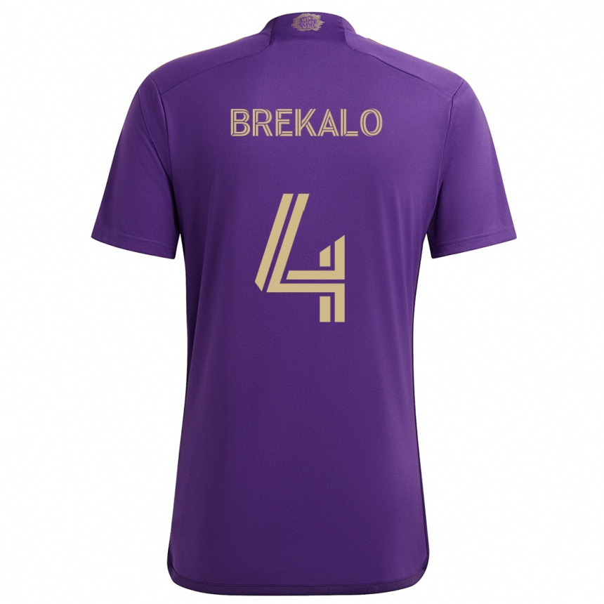 Gyermek Labdarúgás David Brekalo #4 Lila Sárga Hazai Jersey 2024/25 Mez Póló Ing