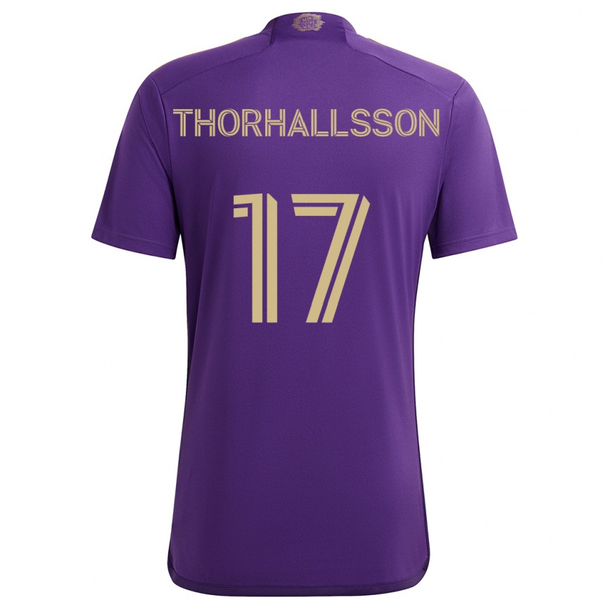 Gyermek Labdarúgás Dagur Dan Thórhallsson #17 Lila Sárga Hazai Jersey 2024/25 Mez Póló Ing