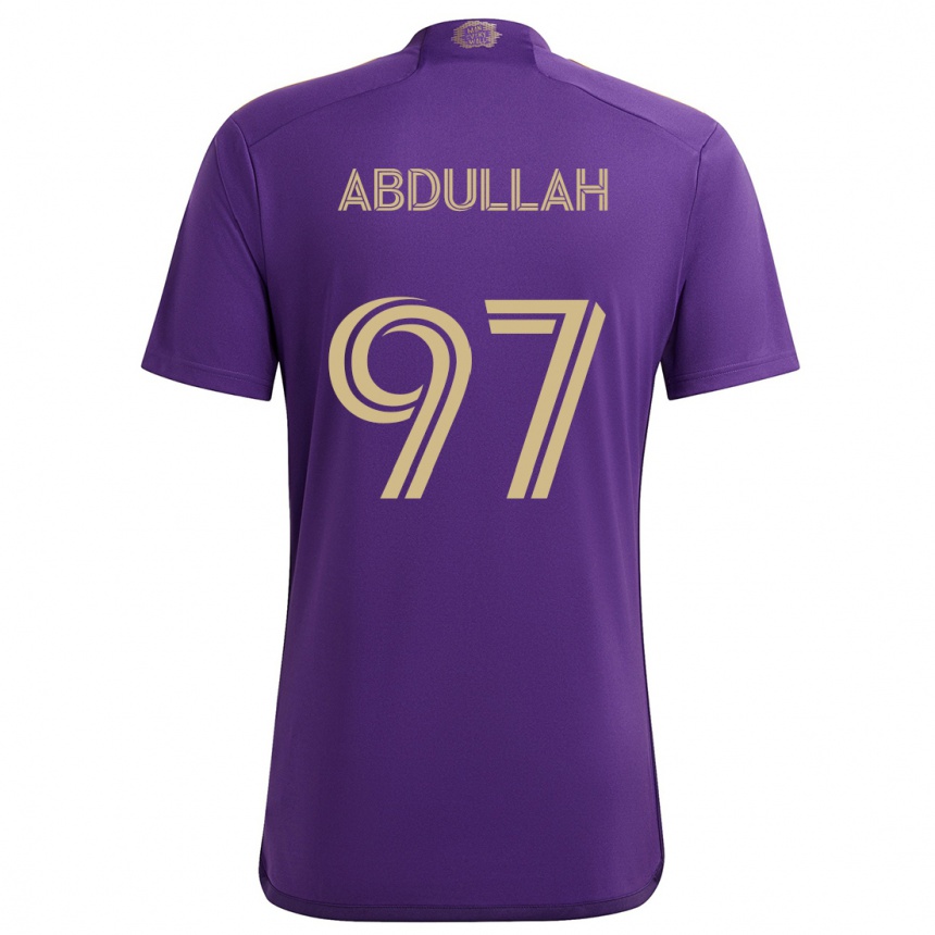 Gyermek Labdarúgás Majed Abdullah #97 Lila Sárga Hazai Jersey 2024/25 Mez Póló Ing