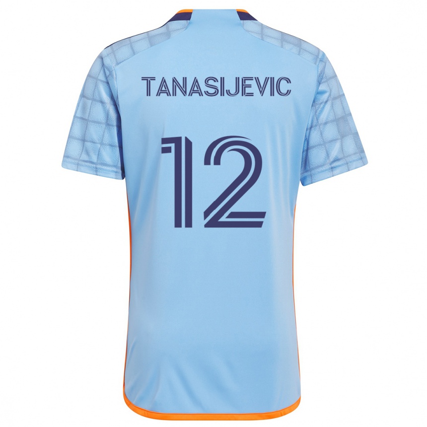 Gyermek Labdarúgás Strahinja Tanasijevic #12 Kék Narancs Hazai Jersey 2024/25 Mez Póló Ing