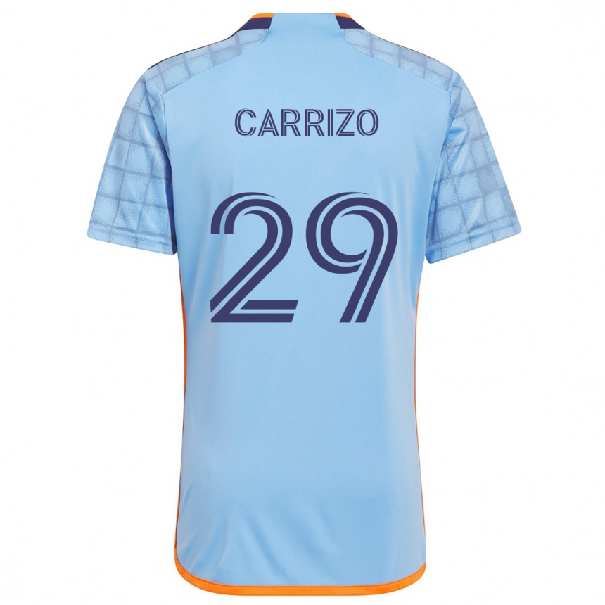 Gyermek Labdarúgás Máximo Carrizo #29 Kék Narancs Hazai Jersey 2024/25 Mez Póló Ing