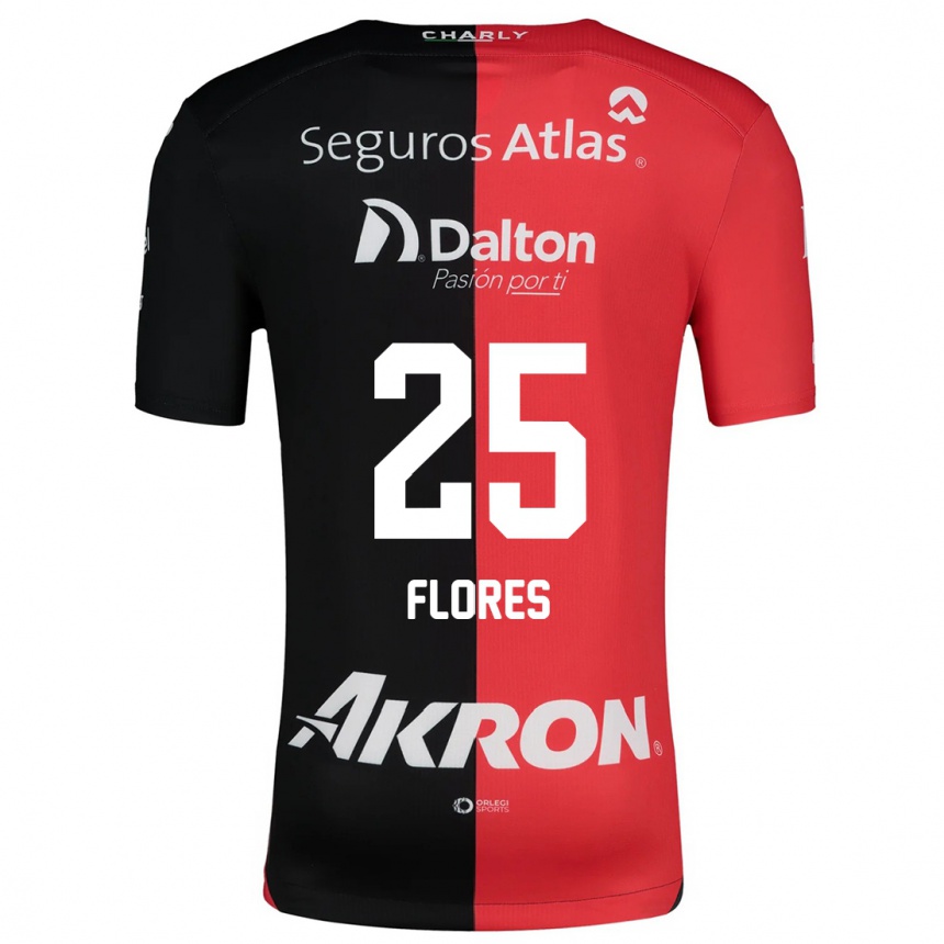 Gyermek Labdarúgás Leonardo Flores #25 Piros Fekete Hazai Jersey 2024/25 Mez Póló Ing