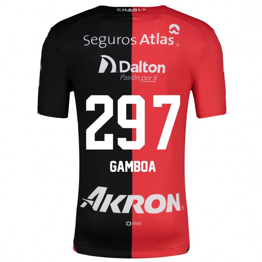 Gyermek Labdarúgás Luis Gamboa #297 Piros Fekete Hazai Jersey 2024/25 Mez Póló Ing