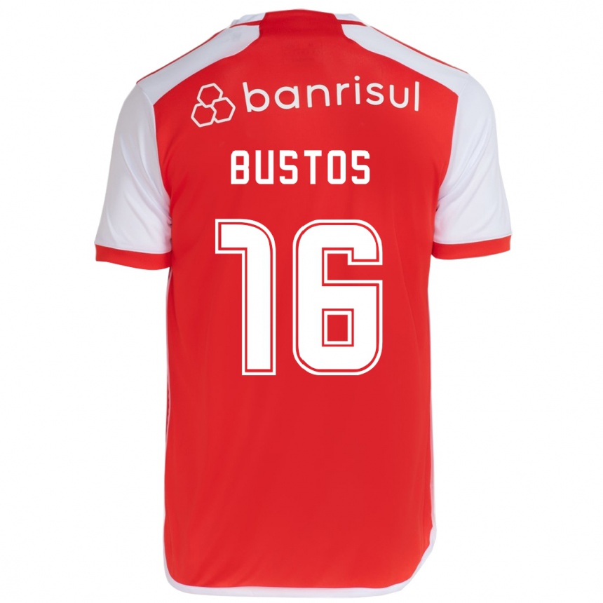 Gyermek Labdarúgás Fabricio Bustos #16 Piros Fehér Hazai Jersey 2024/25 Mez Póló Ing