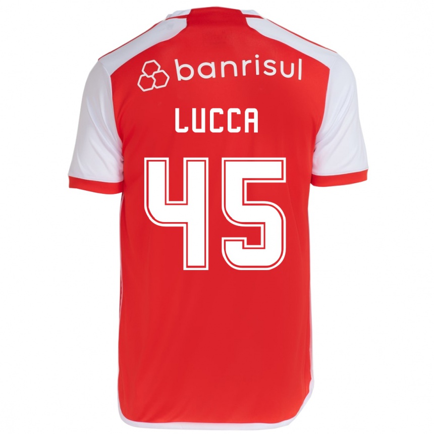 Gyermek Labdarúgás Lucca #45 Piros Fehér Hazai Jersey 2024/25 Mez Póló Ing