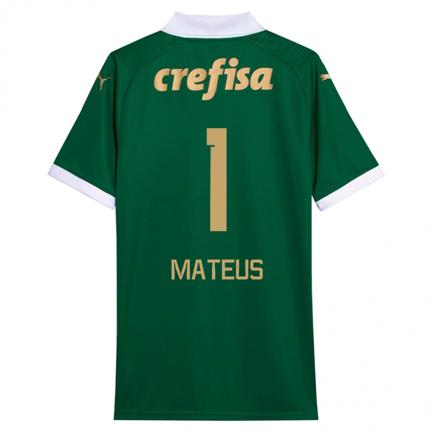 Gyermek Labdarúgás Mateus #1 Zöld Fehér Hazai Jersey 2024/25 Mez Póló Ing