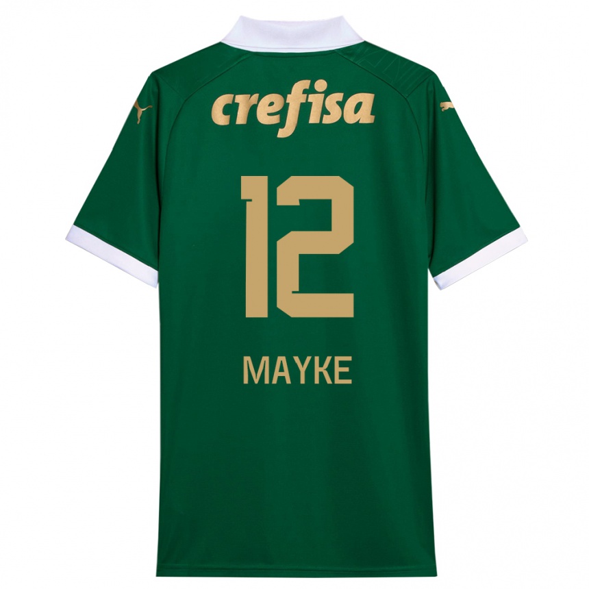 Gyermek Labdarúgás Mayke #12 Zöld Fehér Hazai Jersey 2024/25 Mez Póló Ing