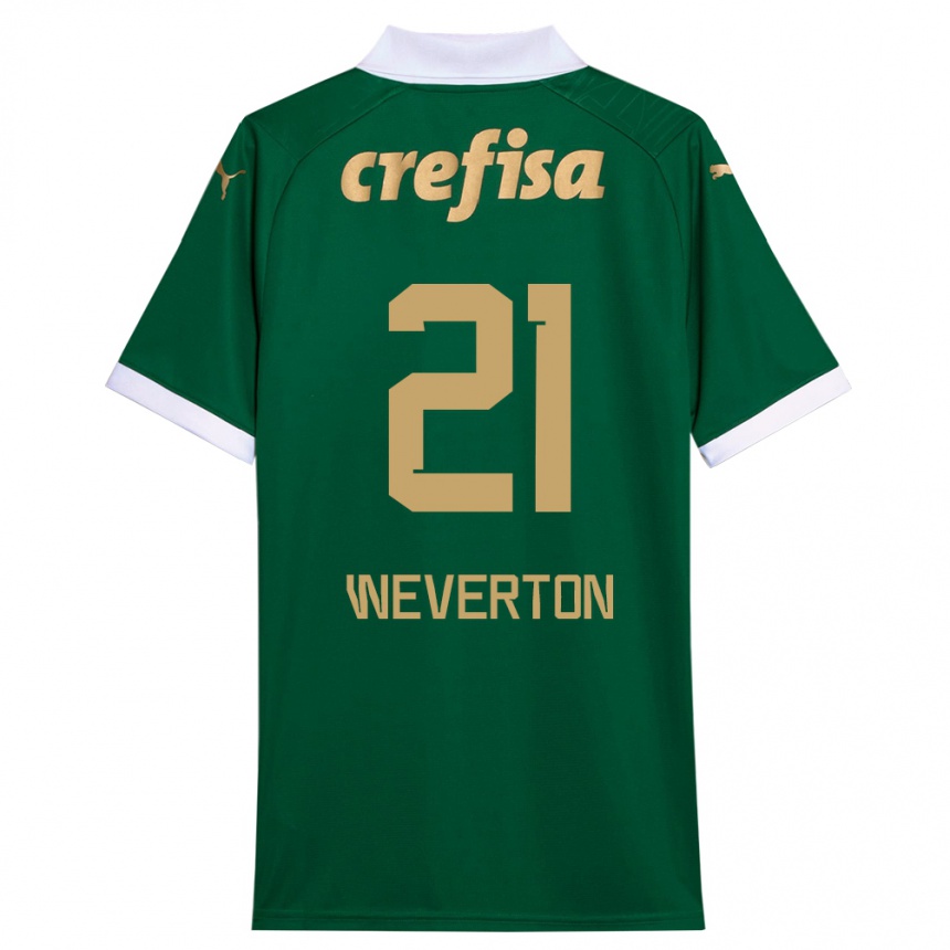 Gyermek Labdarúgás Weverton #21 Zöld Fehér Hazai Jersey 2024/25 Mez Póló Ing