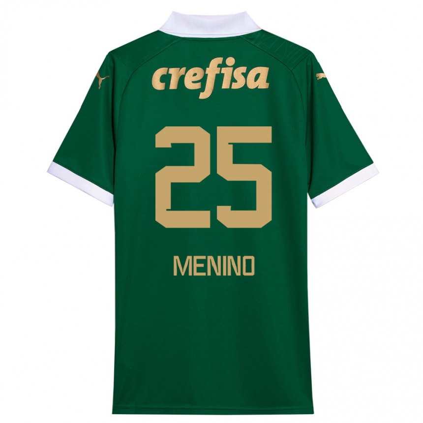 Gyermek Labdarúgás Gabriel Menino #25 Zöld Fehér Hazai Jersey 2024/25 Mez Póló Ing