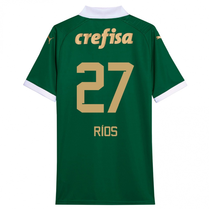 Gyermek Labdarúgás Richard Ríos #27 Zöld Fehér Hazai Jersey 2024/25 Mez Póló Ing