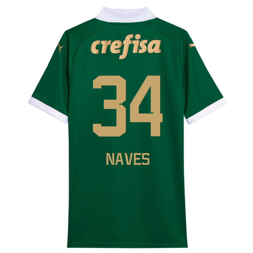 Gyermek Labdarúgás Naves #34 Zöld Fehér Hazai Jersey 2024/25 Mez Póló Ing