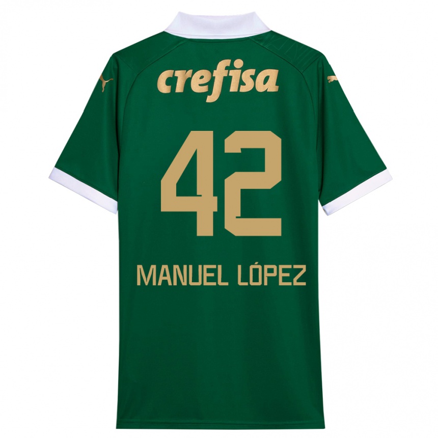 Gyermek Labdarúgás José Manuel López #42 Zöld Fehér Hazai Jersey 2024/25 Mez Póló Ing