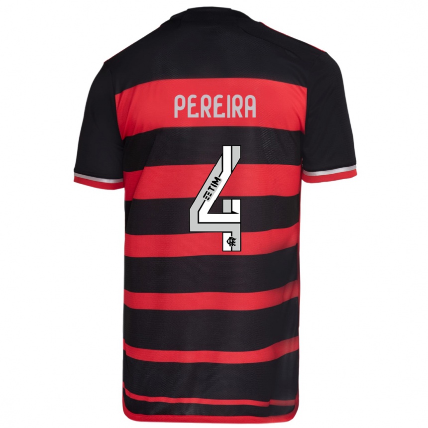 Gyermek Labdarúgás Léo Pereira #4 Piros Fekete Hazai Jersey 2024/25 Mez Póló Ing