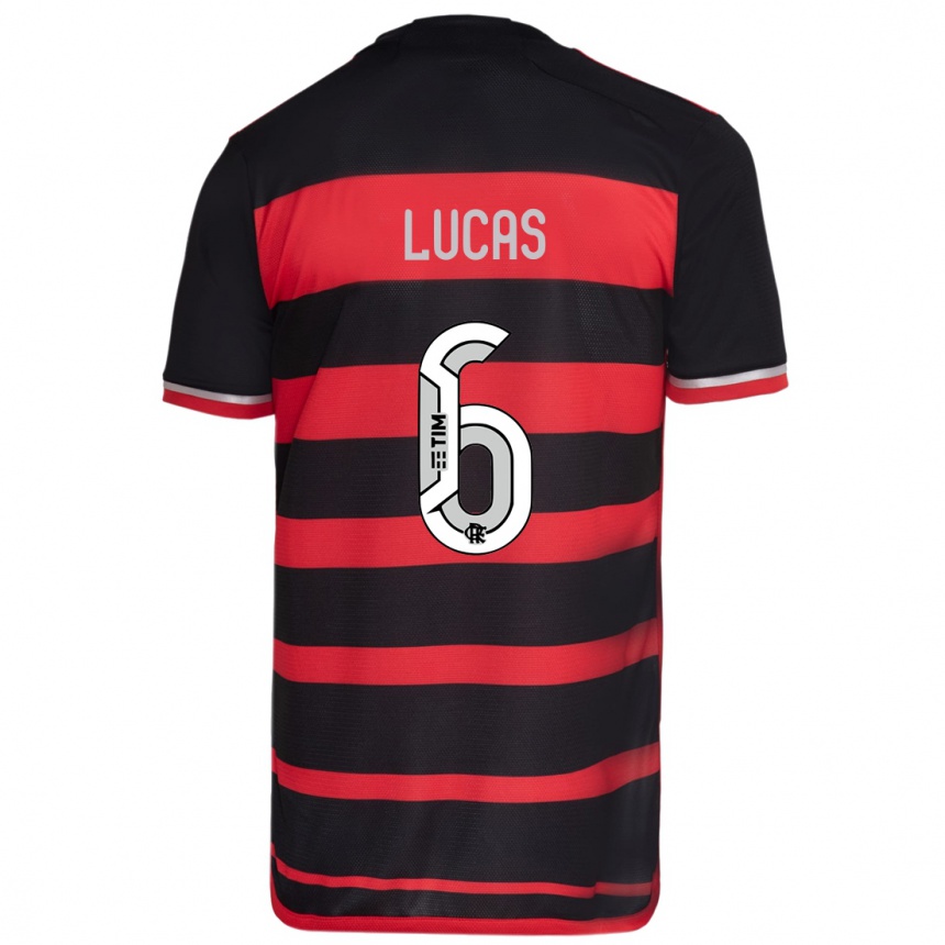 Gyermek Labdarúgás Ayrton Lucas #6 Piros Fekete Hazai Jersey 2024/25 Mez Póló Ing