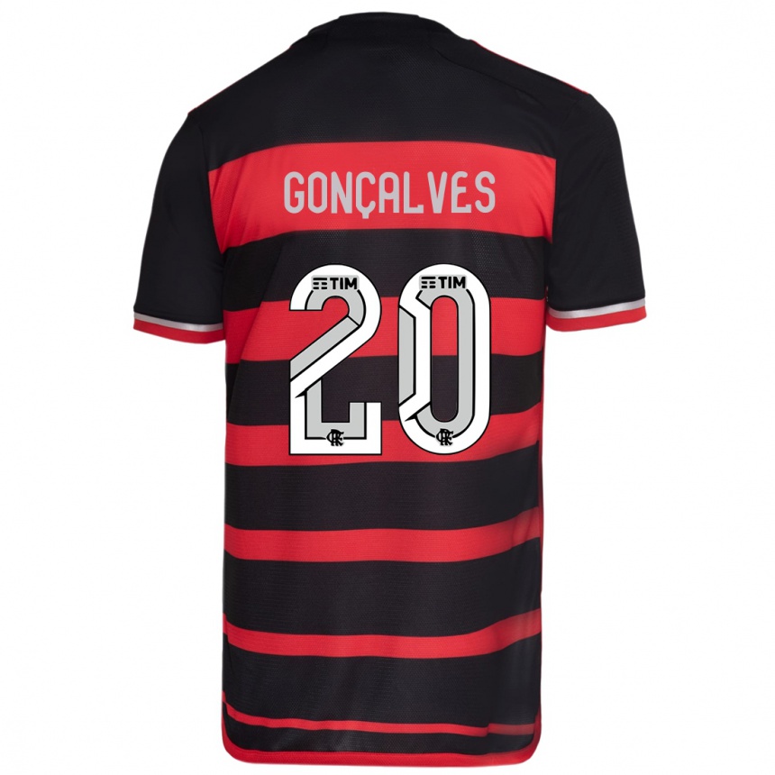 Gyermek Labdarúgás Matheus Gonçalves #20 Piros Fekete Hazai Jersey 2024/25 Mez Póló Ing